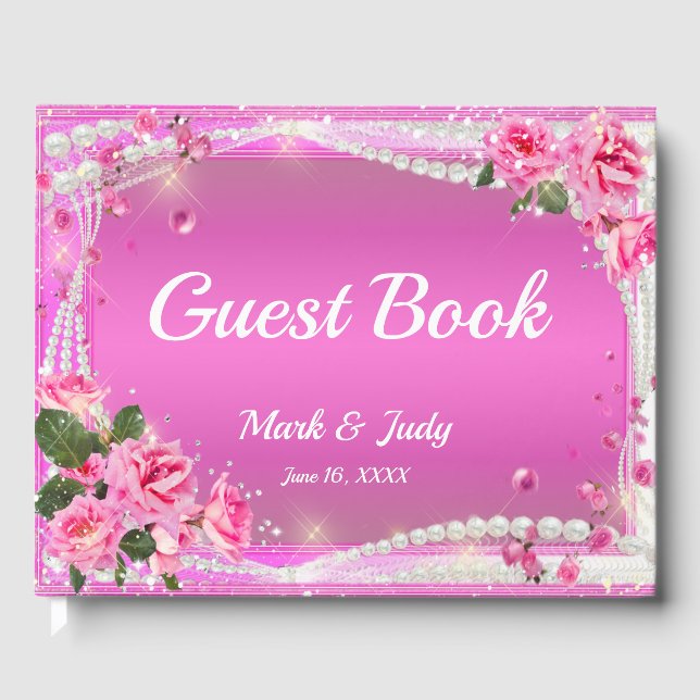 Guestbook rosa ros och Pearls Bröllop Gästböcker (Framsida)