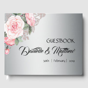 Guestbook rosa ros och Silver Bröllop Gästböcker
