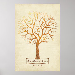Guestbook Rustic Guld Träd Thumbprint Bröllop Poster