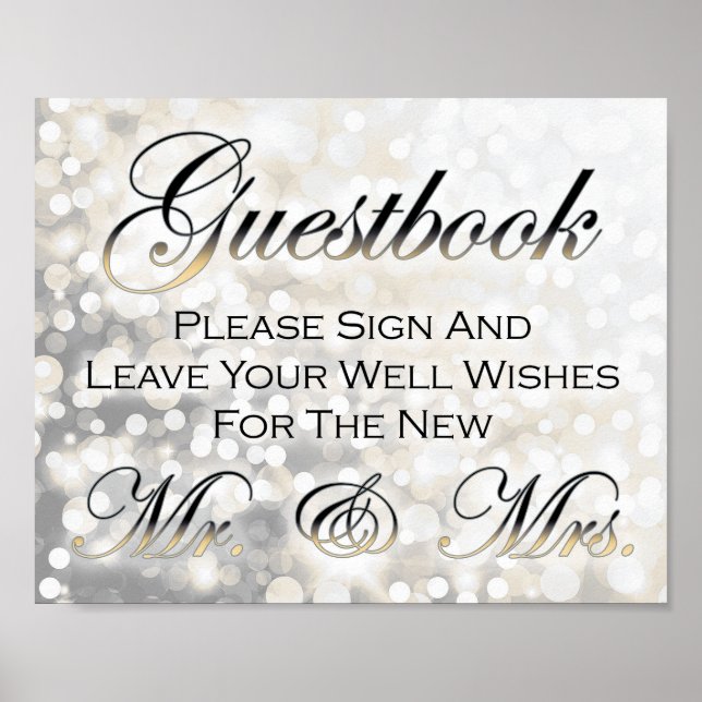 Guestbook-signalen Black och Guld Bröllop Poster (Framsidan)
