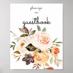 Guestbook-signatur för Blommigt och persiko- Post Poster