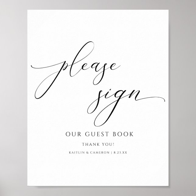Guestbook-signatur för Elegant Porträtt Bröllop Poster (Framsidan)