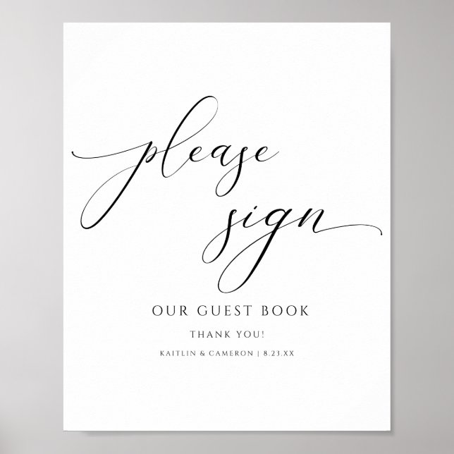 Guestbook-signatur för Elegant Porträtt Bröllop Poster (Framsidan)