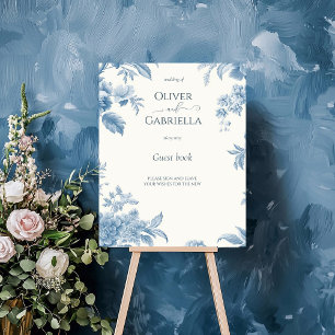 Guestbook-signatur för fransk av blått Blommigt Br Poster