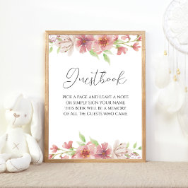 Guestbook-signering för rosa Blommigt Poster