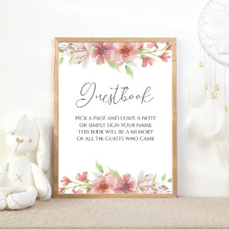 Guestbook-signering för rosa Blommigt Poster
