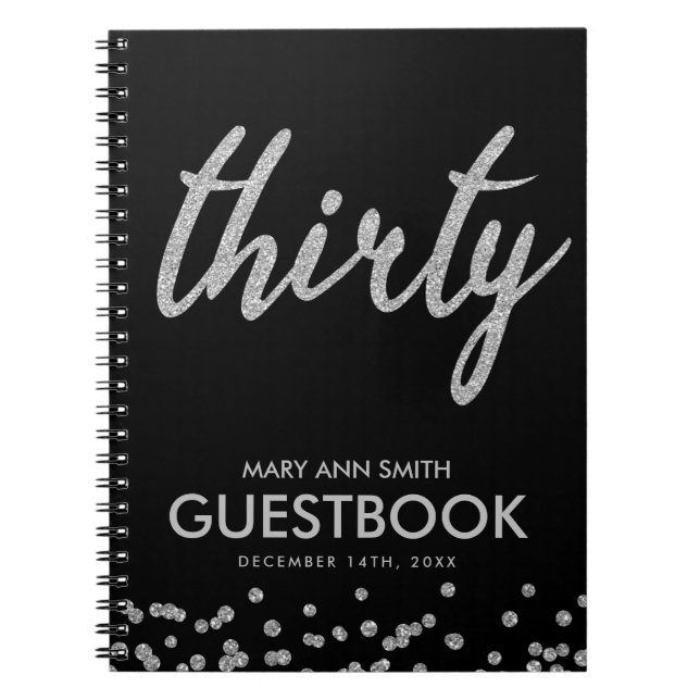 Guestbook Silver Black, 30 dagar Glitter Anteckningsbok (Framsidan)
