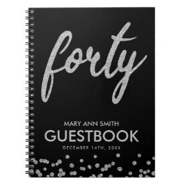 Guestbook Silver Black "Fyrtio" 40 födelsedagar Gl Anteckningsbok