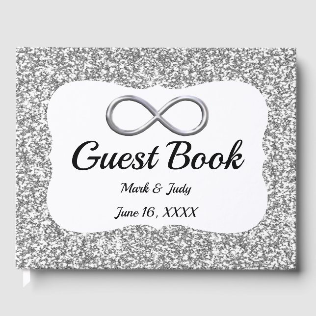 Guestbook silver Glitter Infinity Bröllop Gästböcker (Framsida)