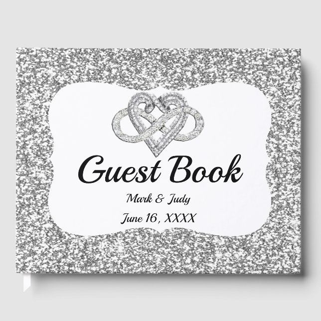 Guestbook silver Glitter Infinity Heart Bröllop Gästböcker (Framsida)
