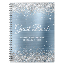 Guestbook Silver Glitter Light Blue Baby Shower Anteckningsbok