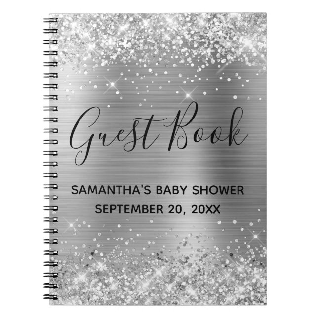 Guestbook Silver Glitter och Foil Baby Shower Anteckningsbok (Framsidan)