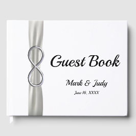 Guestbook Silver Infinity White Ribbon Bröllop Gästböcker