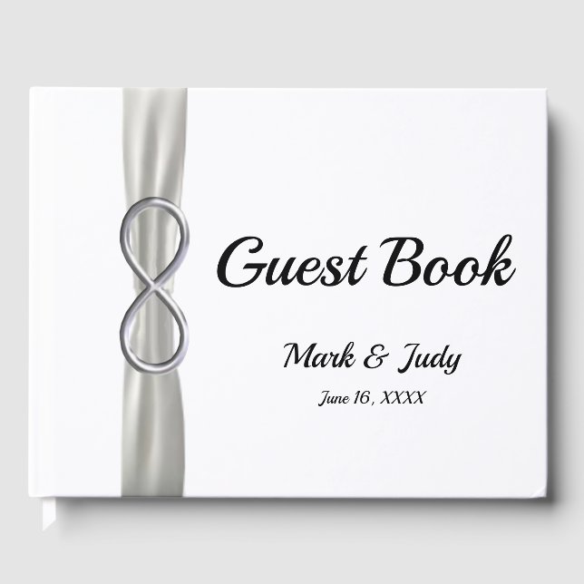 Guestbook Silver Infinity White Ribbon Bröllop Gästböcker (Framsida)