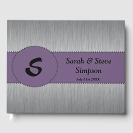 Guestbook silver och Lila Monogram Bröllop Gästböcker