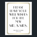 Guestbook-skylt 8 x 10, White and Guld Art Deco Ga Poster<br><div class="desc">Vita och guld Art Deco-Underbara Gatsby-guestbook-tecken i bröllop poster med ram med gyllene effekter och anpassadets svarta text - du kan lägga till text,  bridrets och rummens namn och bröllop. Teckenutskriften (poster) är 8 tum x 10 tum (lodrät).</div>