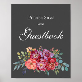 Guestbook-skylt för Tropical Grått Blommigt Poster