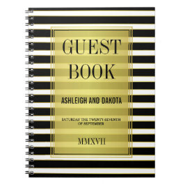 Guestbook Svartvit och Guld Rand Bröllop Anteckningsbok