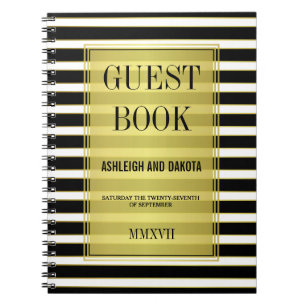 Guestbook Svartvit och Guld Rand Bröllop Anteckningsbok