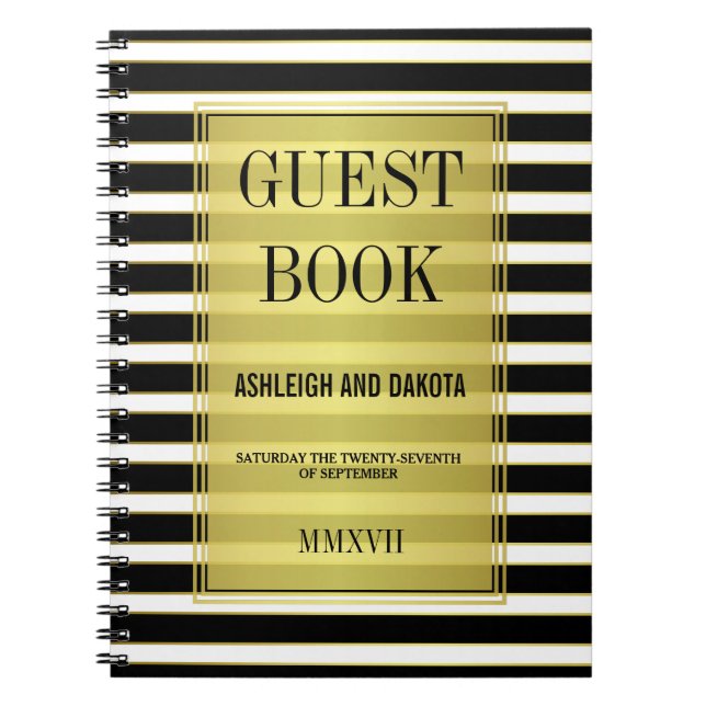 Guestbook Svartvit och Guld Rand Bröllop Anteckningsbok (Framsidan)