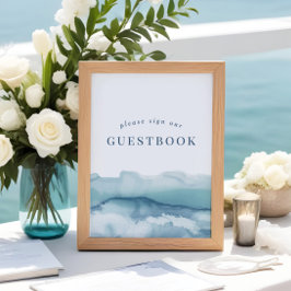Guestbook-tecken för blå vattenfärg i Bröllop Poster