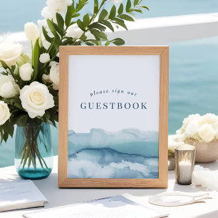 Guestbook-tecken för blå vattenfärg i Bröllop Poster
