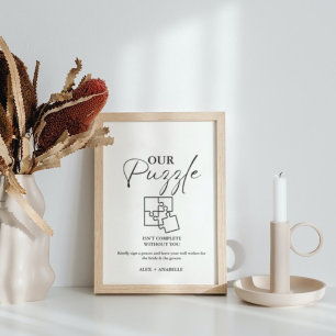 Guestbook-tecken för elegant Black Bröllop Puzzle Poster