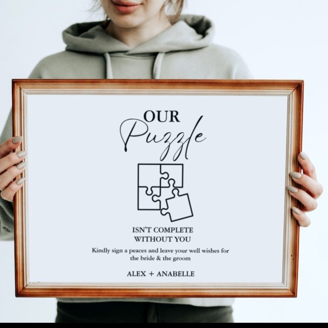 Guestbook-tecken för elegant Black Bröllop Puzzle Poster (Skapare uppladdad)