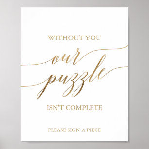 Guestbook-tecken för elegant Guld Calligraphy Puzz Poster