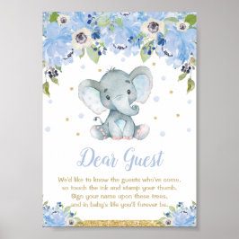 Guestbook-tecken för Elephant Baby Shower Boy-tuma Poster