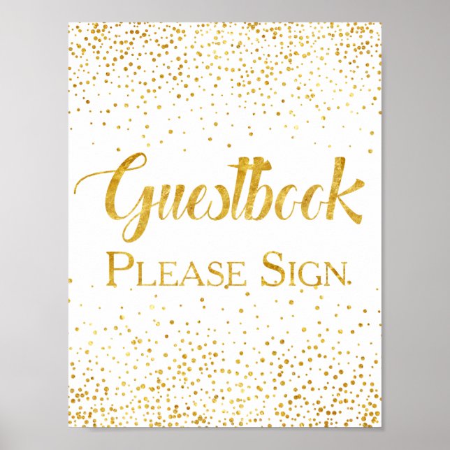 Guestbook-tecken för Faux Guld Glitter Confetti Br Poster (Framsidan)