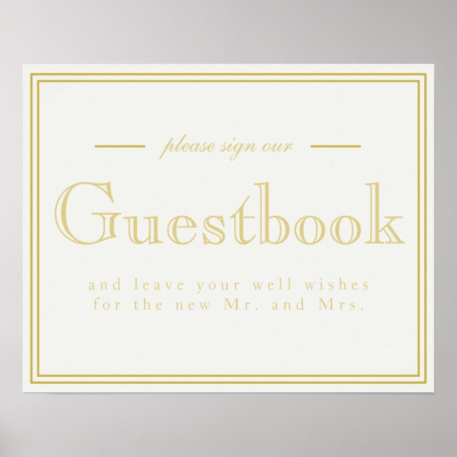 Guestbook-tecken för guld Modern Art Deco Poster (Framsidan)