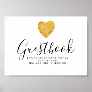 Guestbook-tecken för guldfoil Heart Bröllop Poster