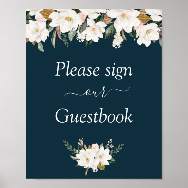 Guestbook-tecken för magnolia blommigt bröllop poster (Framsidan)