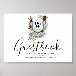 Guestbook-tecken för Red Blommigt Vapensköld Bröll Poster