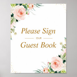 Guestbook-tecken för rosa  blommigt bröllop poster