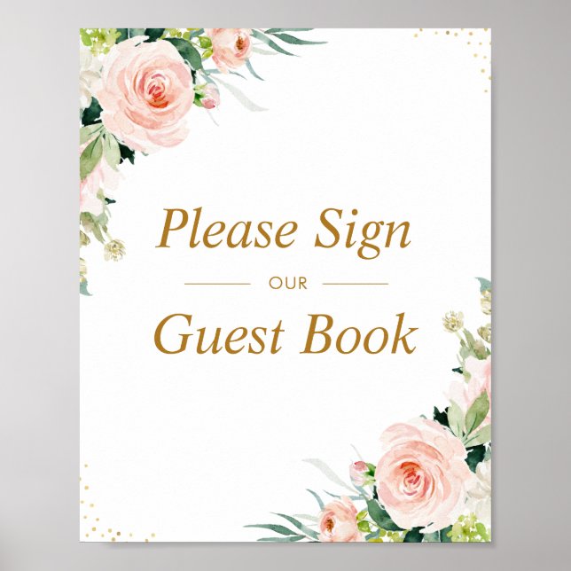 Guestbook-tecken för rosa  blommigt bröllop poster (Framsidan)