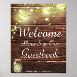 Guestbook-tecken för Rustic Land Mason String Ljus Poster