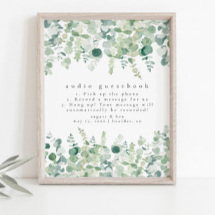 Guestbook-tecken för vattenfärgen Greenery Audio Poster