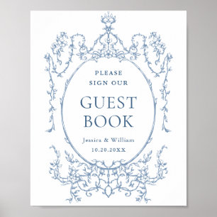Guestbook-tecken för Victorian Ornate Dusty Blue B Poster