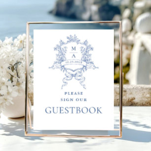 Guestbook-tecken för Victorian Ornate Dusty Blue B Poster