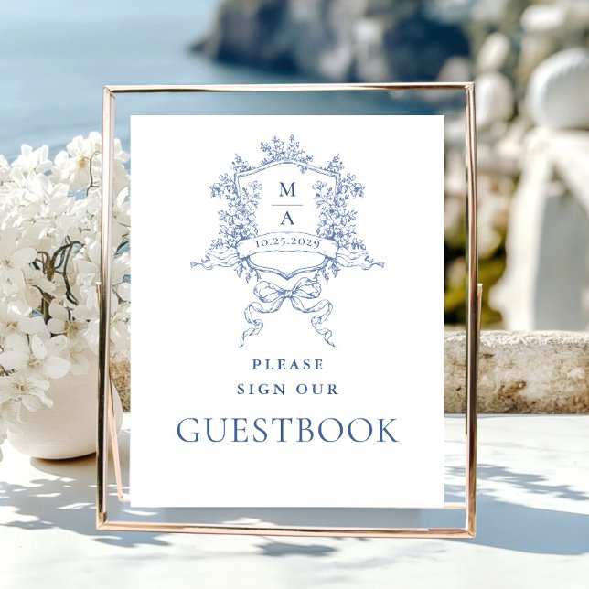 Guestbook-tecken för Victorian Ornate Dusty Blue B Poster (Skapare uppladdad)