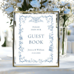 Guestbook-tecken för Victorian Ornate Dusty Blue B Poster
