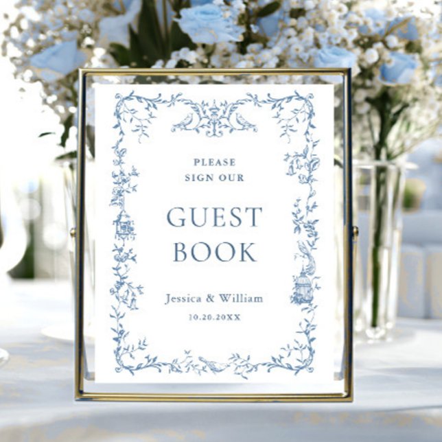 Guestbook-tecken för Victorian Ornate Dusty Blue B Poster (Skapare uppladdad)