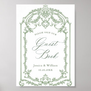 Guestbook-tecken för Victorian Ornate Grace Blommi Poster