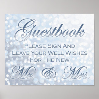 Guestbook-tecken för vinterblått Bröllop-Isig Poster