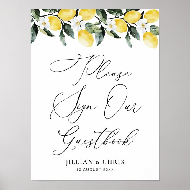 Guestbook-tecken i Blommigten Modern Greenery Lemo Poster (Framsidan)