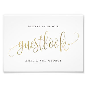 Guestbook-tecken Välj Storlek Faux Guld Fototryck