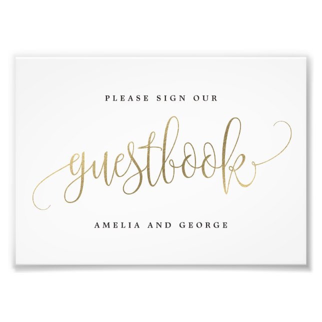 Guestbook-tecken Välj Storlek Faux Guld Fototryck (Framsidan)