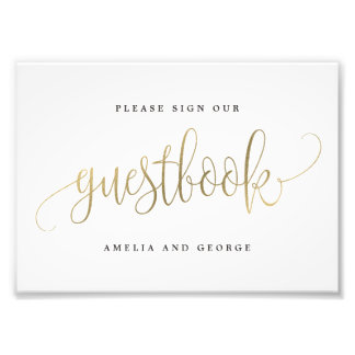 Guestbook-tecken Välj Storlek Faux Guld Fototryck